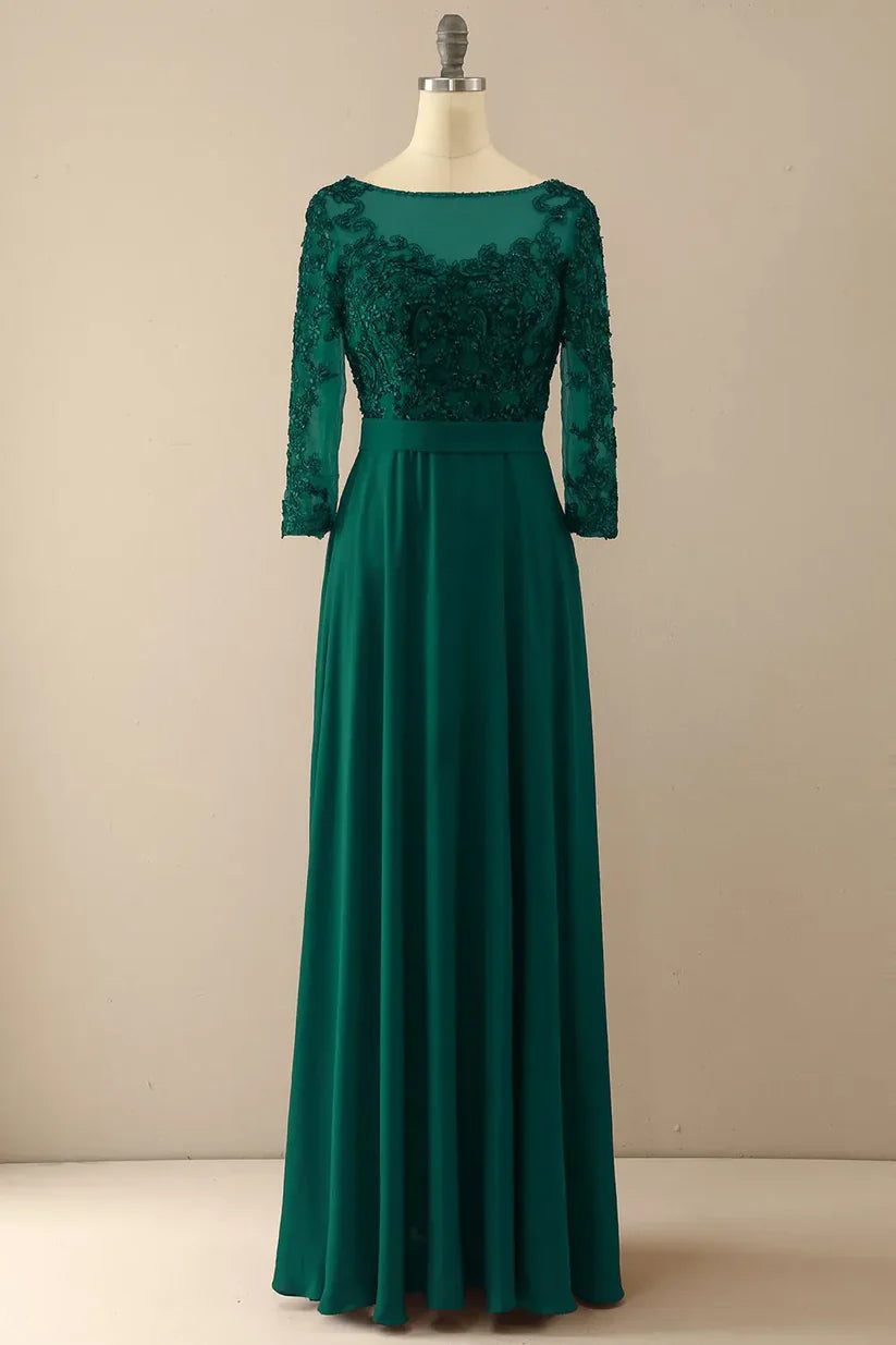 A-line Illusion Sleeves Mother of the Bride Dress