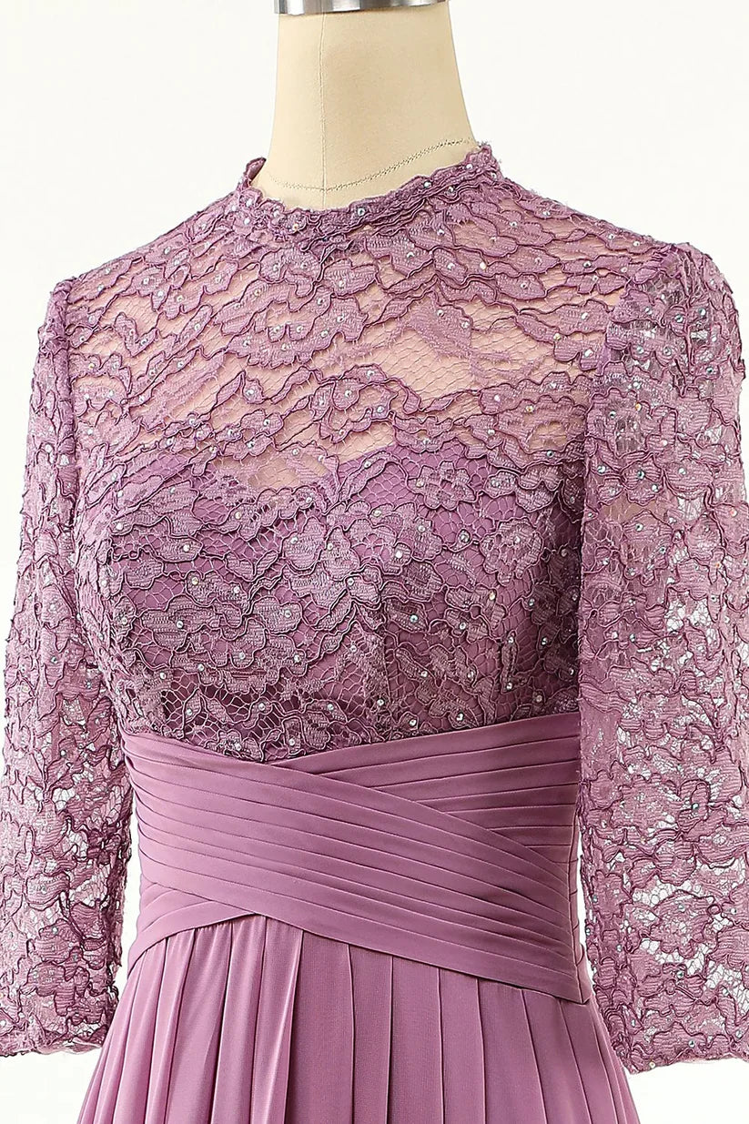 A-line Chiffon Long Mother Of the Bride Dress with Lace