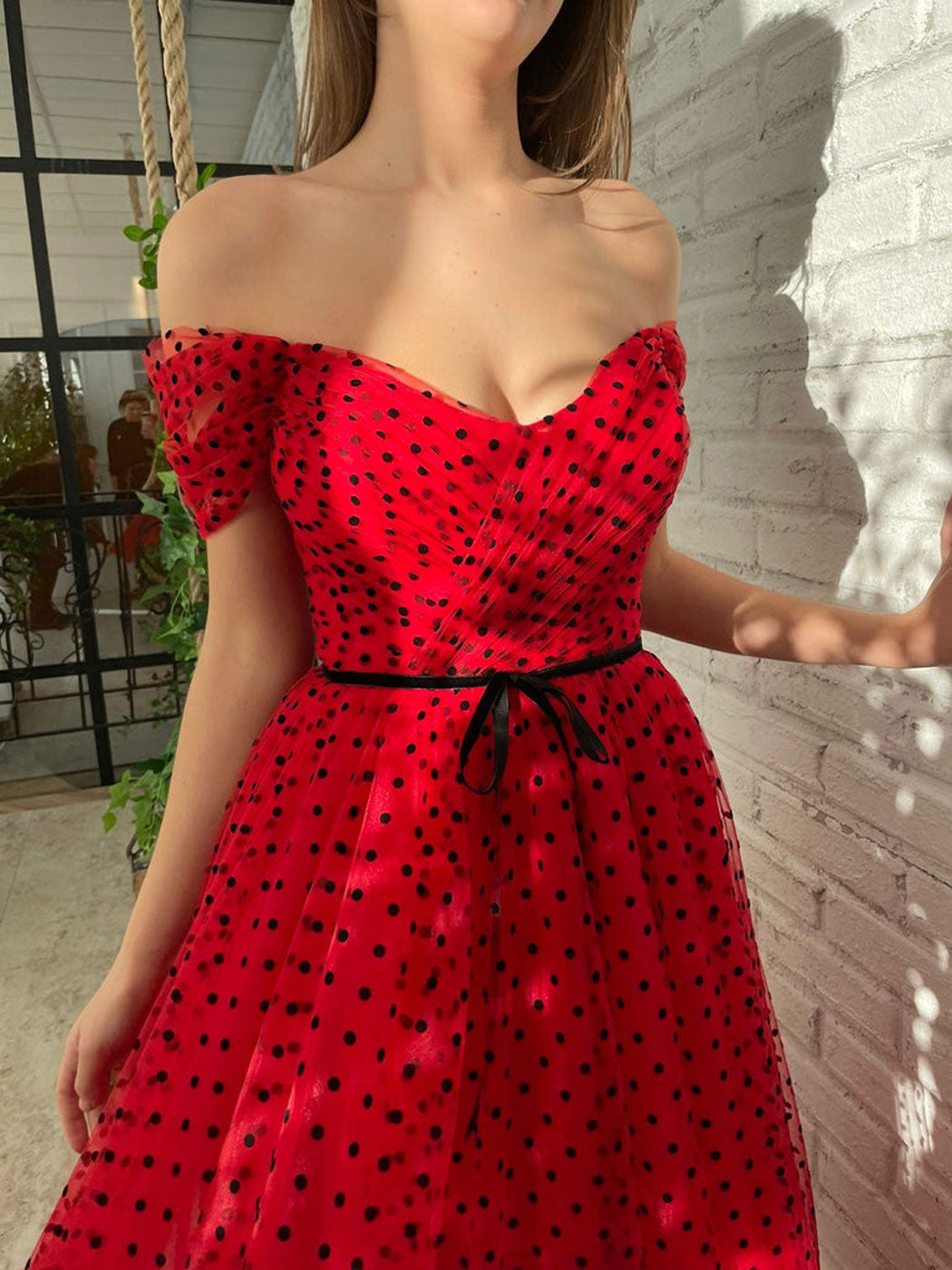 A line Off Shoulder Burgundy Prom Dresses, Tea Length Burgundy Homecoming Dresses