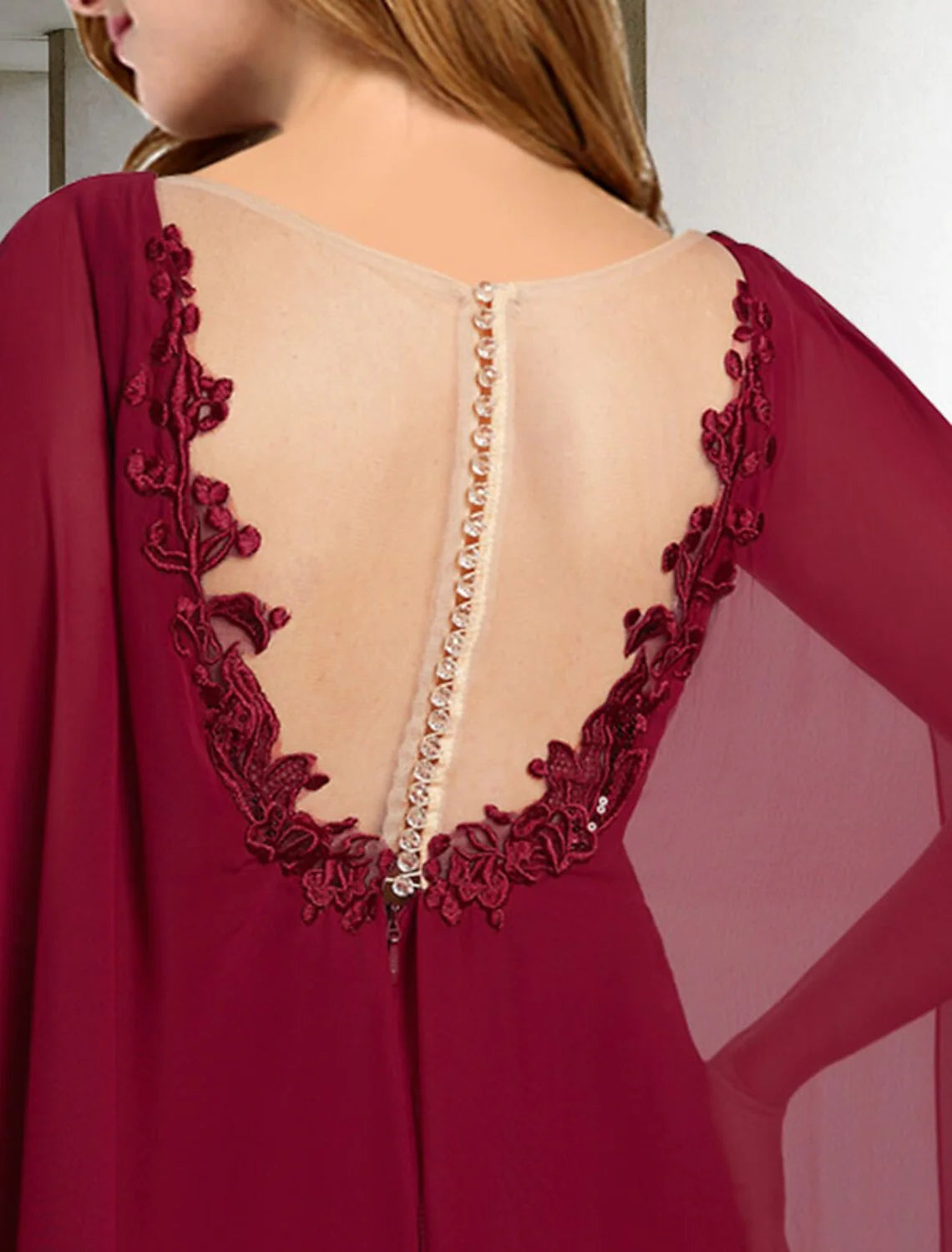 A-Line Mother of the Bride Dress Elegant Cape Dress Plus Size V Neck Sweep / Brush Train Chiffon Lace Sleeveless Cap Sleeve