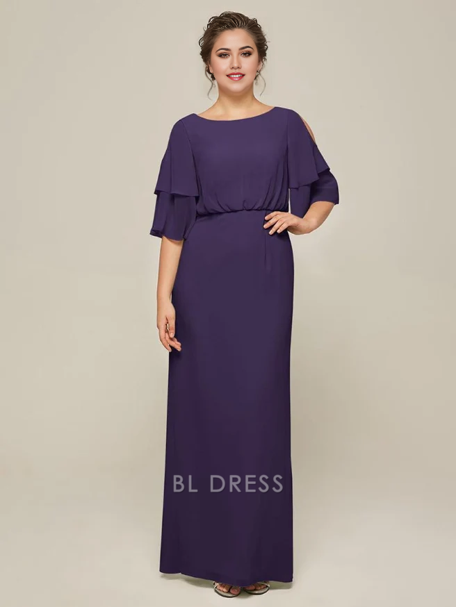 A-Line Jewel Neck Short Sleeves Split Front Wedding Guest Dresses Chiffon Mother of the Bride Dresse