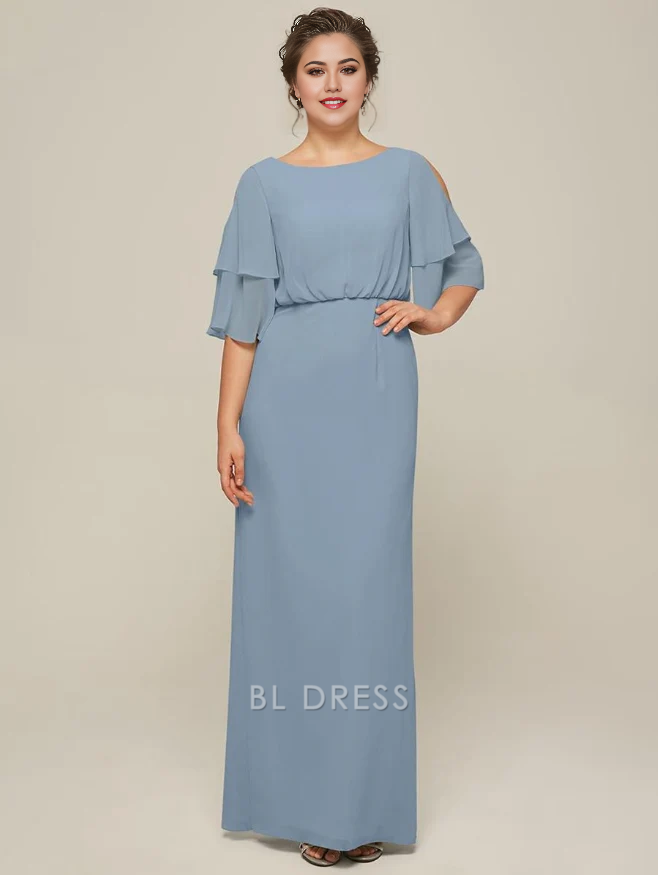 A-Line Jewel Neck Short Sleeves Split Front Wedding Guest Dresses Chiffon Mother of the Bride Dresse