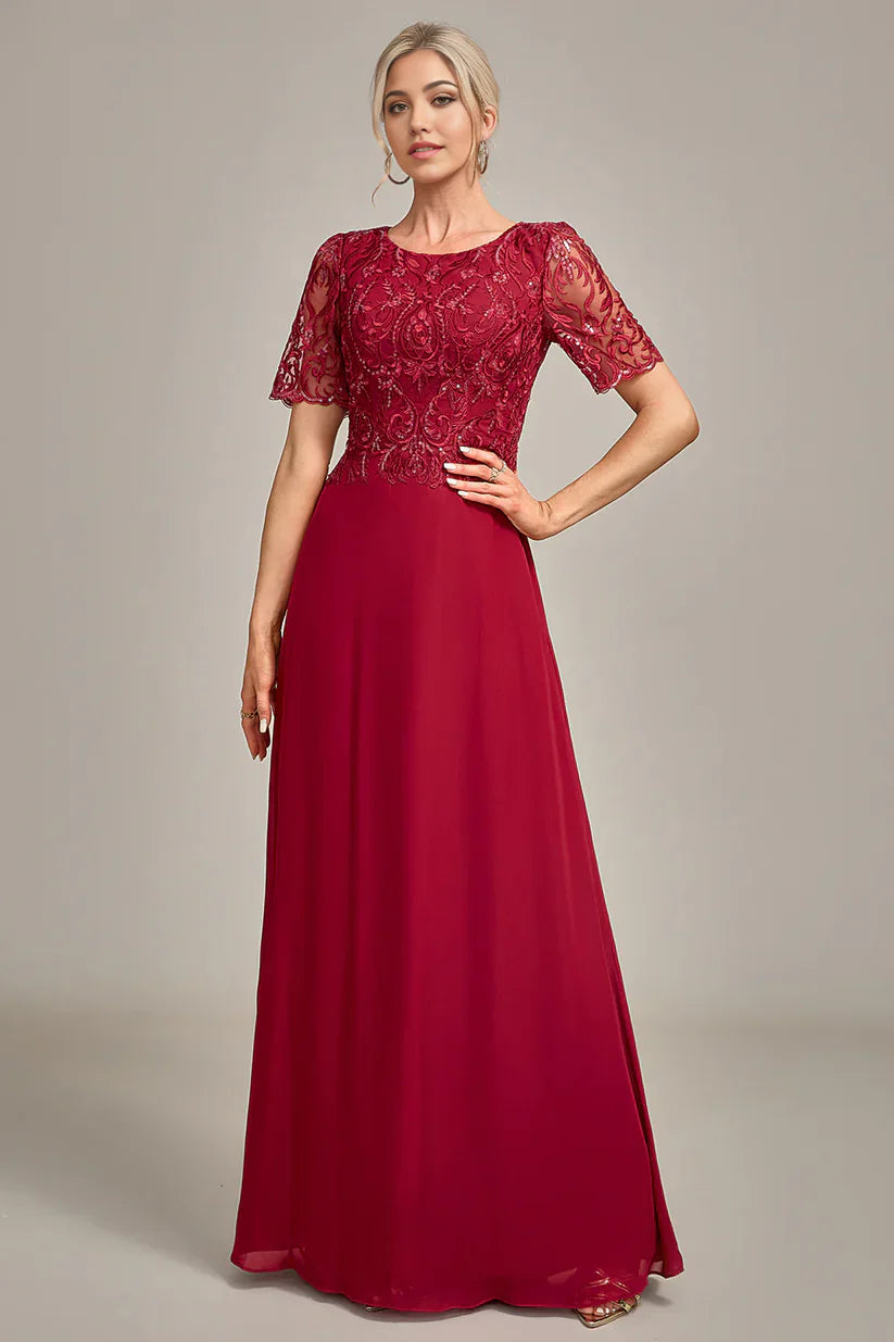 A Line Round Neck Sequin Mother of Bride Dress With Appliques