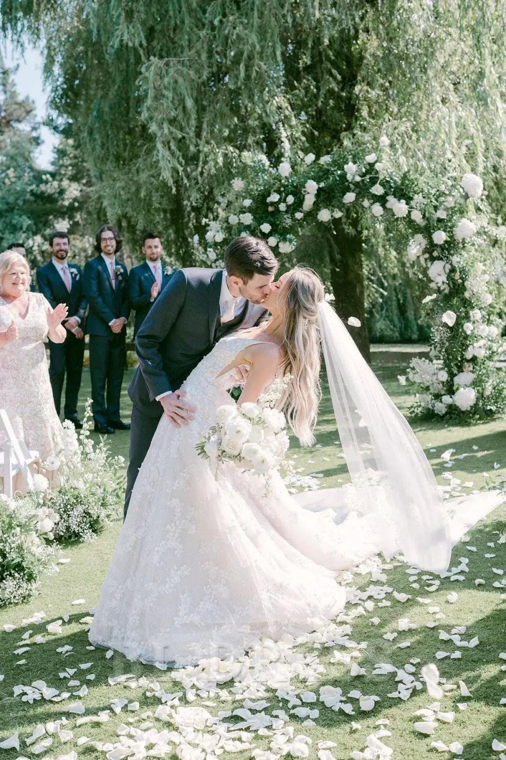 A Line V Neck Gorgeous White Long Bridal Dress Wedding Dresses with Appliques