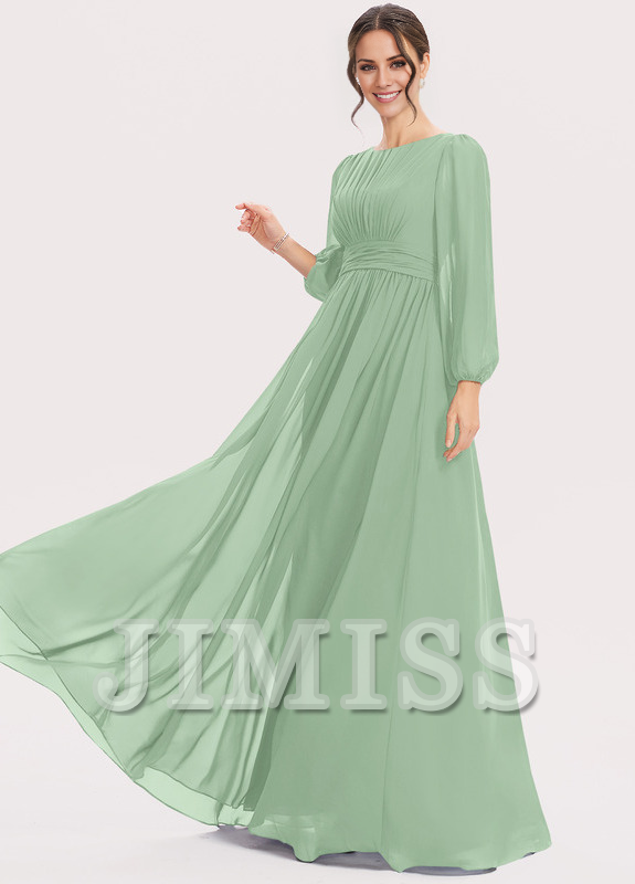 A-Line Halter Neck Floor Length Chiffon Bridesmaids Dress