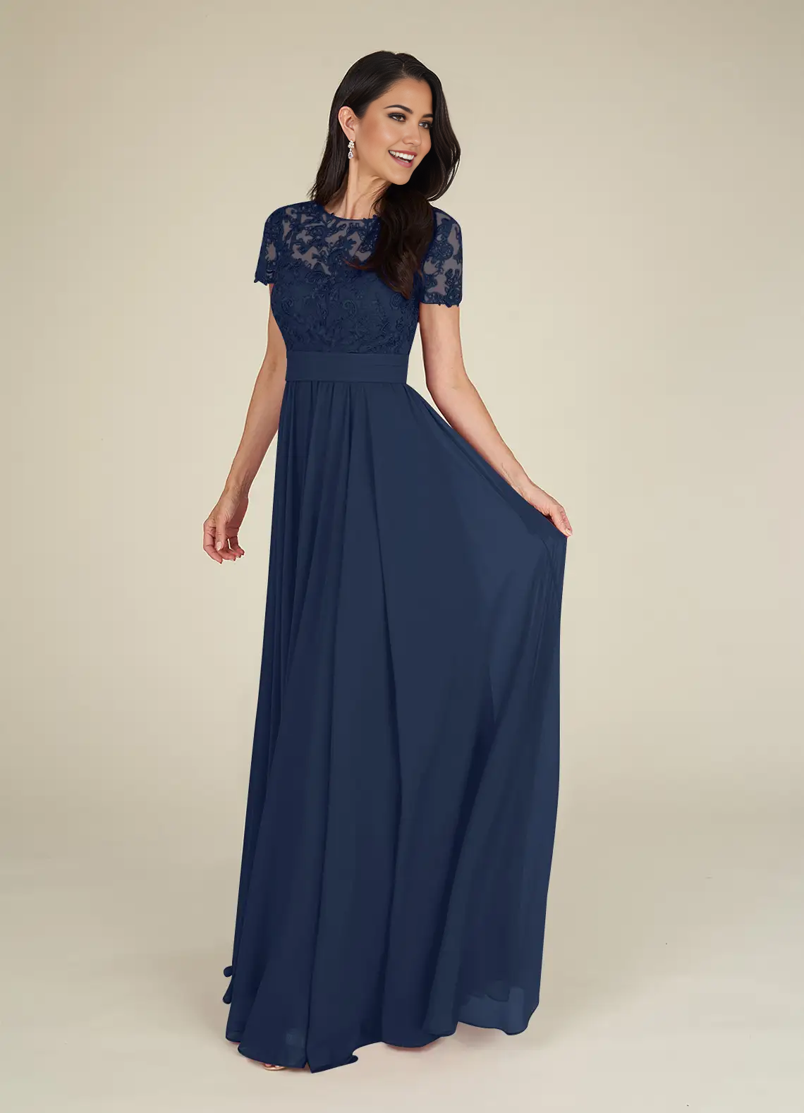 A-Line Lace Chiffon Dark Navy formal dresses evening dress Mother of the Bride Dresses