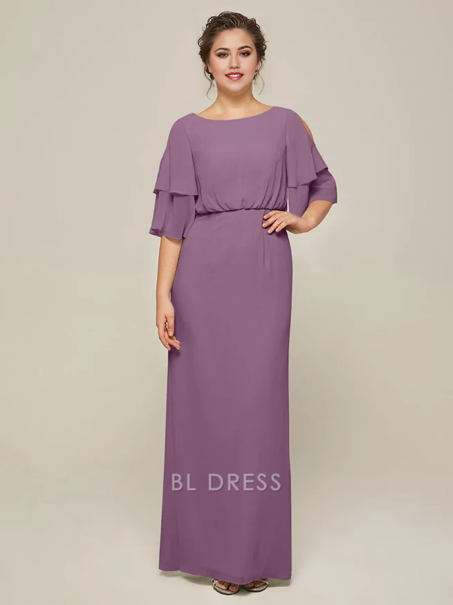 A-Line Jewel Neck Short Sleeves Split Front Wedding Guest Dresses Chiffon Mother of the Bride Dresse