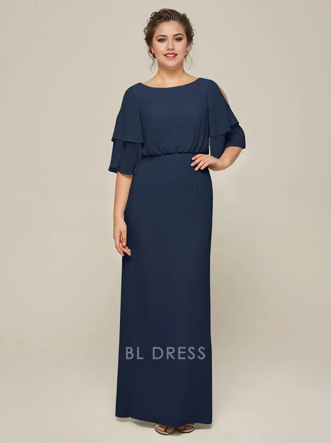 A-Line Jewel Neck Short Sleeves Split Front Wedding Guest Dresses Chiffon Mother of the Bride Dresse
