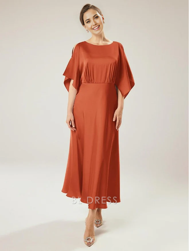 A-Line Jewel Neck Short Sleeves Ankle-Length Wedding Guest Party Dresses Mother of the Bride Dresse