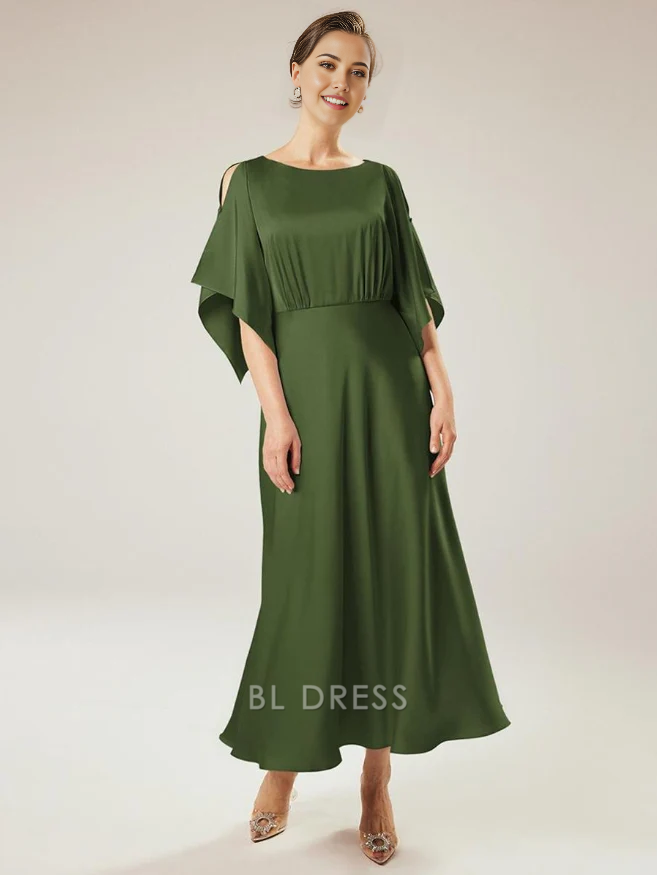 A-Line Jewel Neck Short Sleeves Ankle-Length Wedding Guest Party Dresses Mother of the Bride Dresse