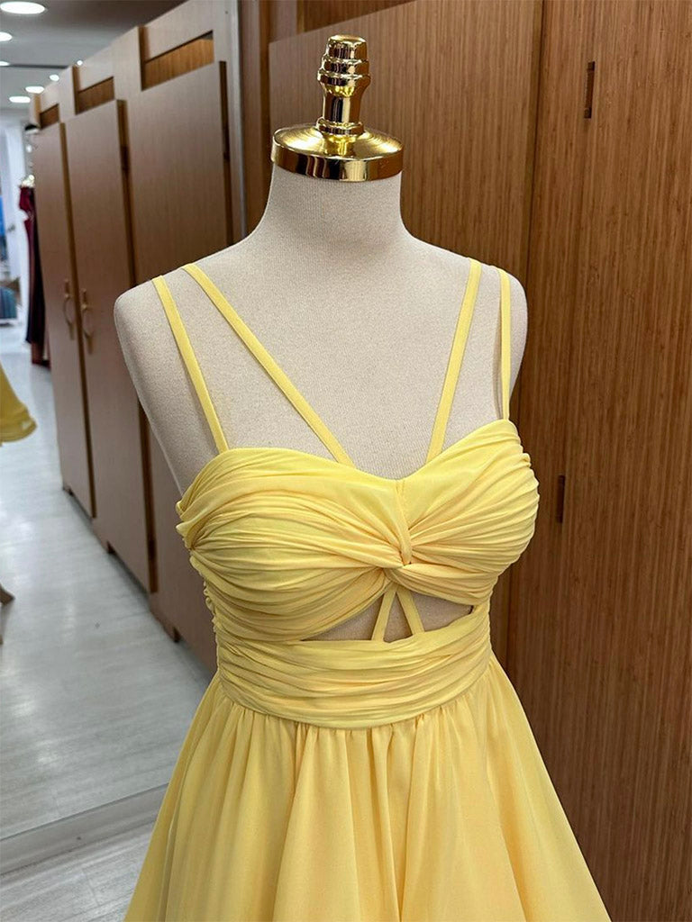 A-Line Chiffon Yellow Short Prom Dress, Yellow Homecoming Dress