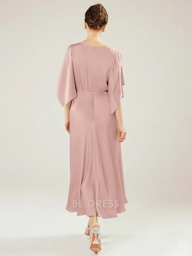 A-Line Jewel Neck Short Sleeves Ankle-Length Wedding Guest Party Dresses Mother of the Bride Dresse