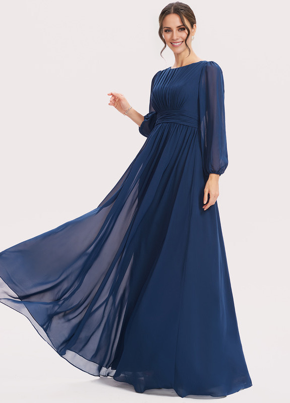 A-Line Halter Neck Floor Length Chiffon Bridesmaids Dress