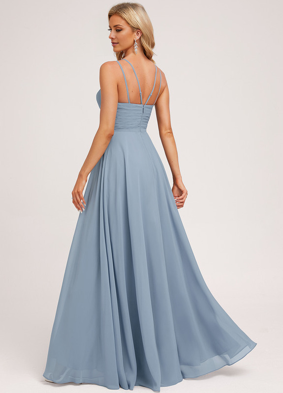 A-Line Halter Neck Floor Length Chiffon Bridesmaids Dress