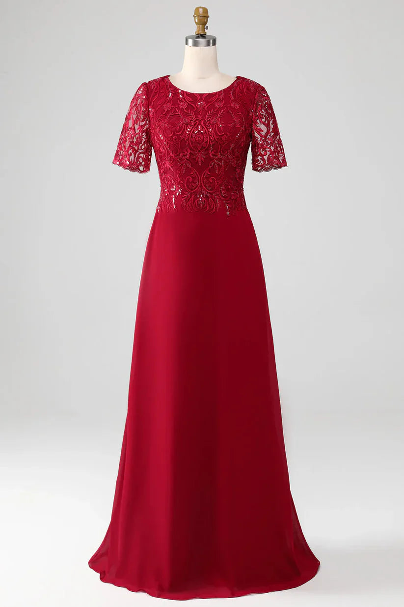 A Line Round Neck Sequin Mother of Bride Dress With Appliques
