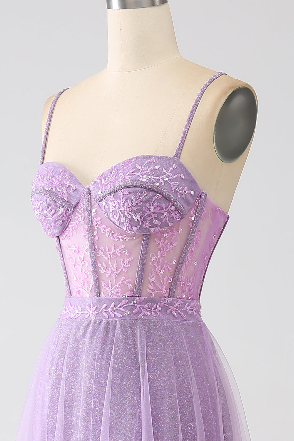 A-Line Lilac Spaghetti Straps Long Corset Prom Dress Floor Length