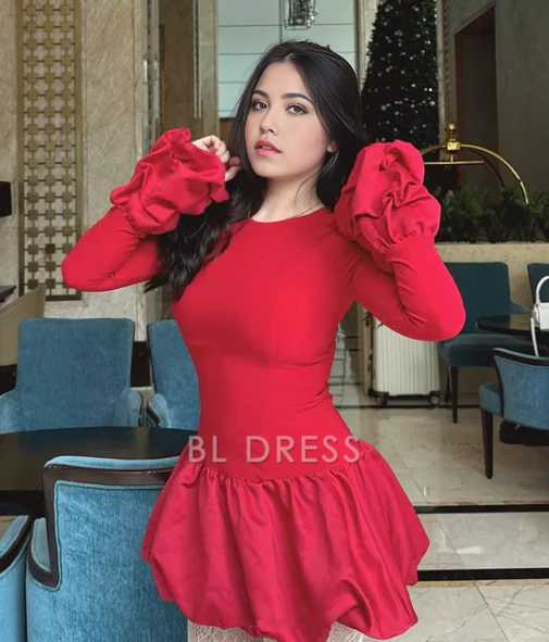 A Line Crew Neck Red Long Sleeves formal dresses Bridesmaid Dresses evening gown Prom Dress Homecoming Dress