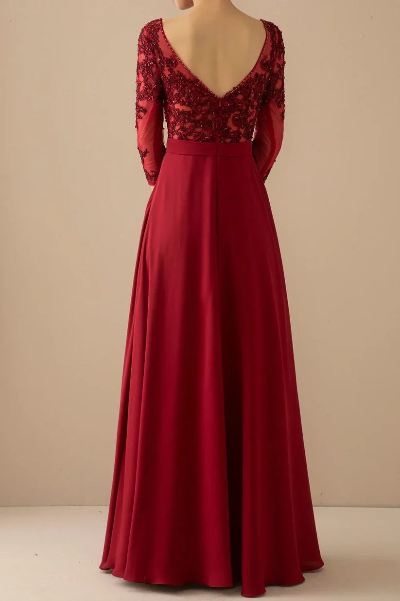 A-line Illusion Sleeves Mother of the Bride Dress