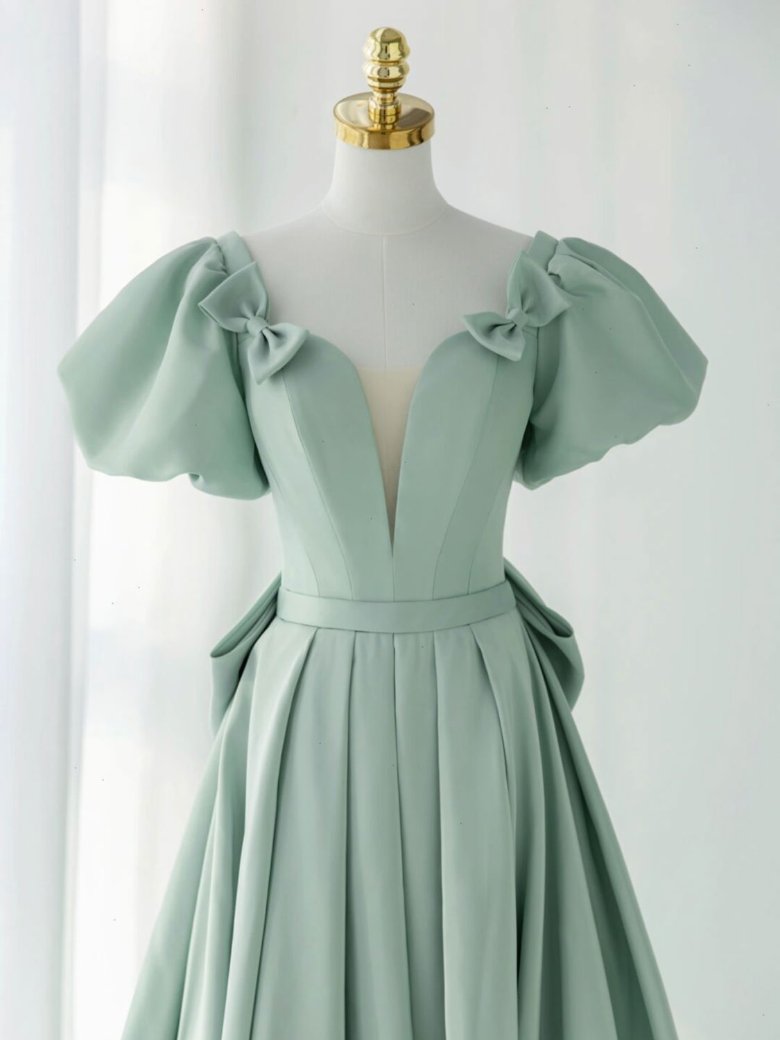 A-Line Green Satin Long Prom Dresses, Green Formal Evening Dresses