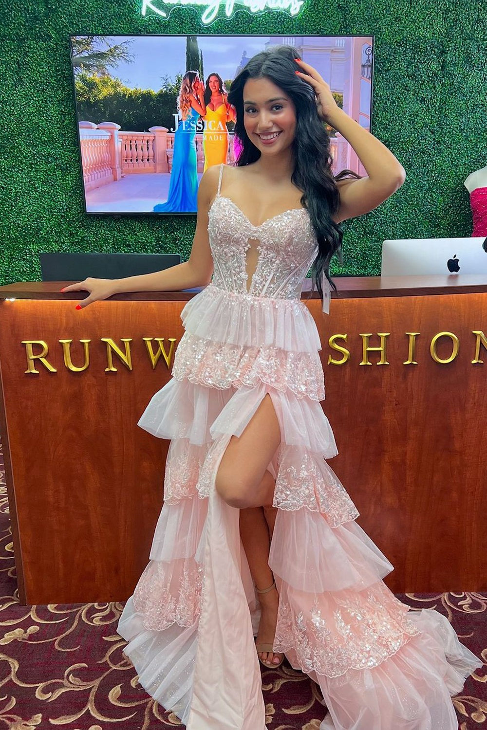 A Line Sweetheart Blush Pink Tulle Tiered Prom Dresses