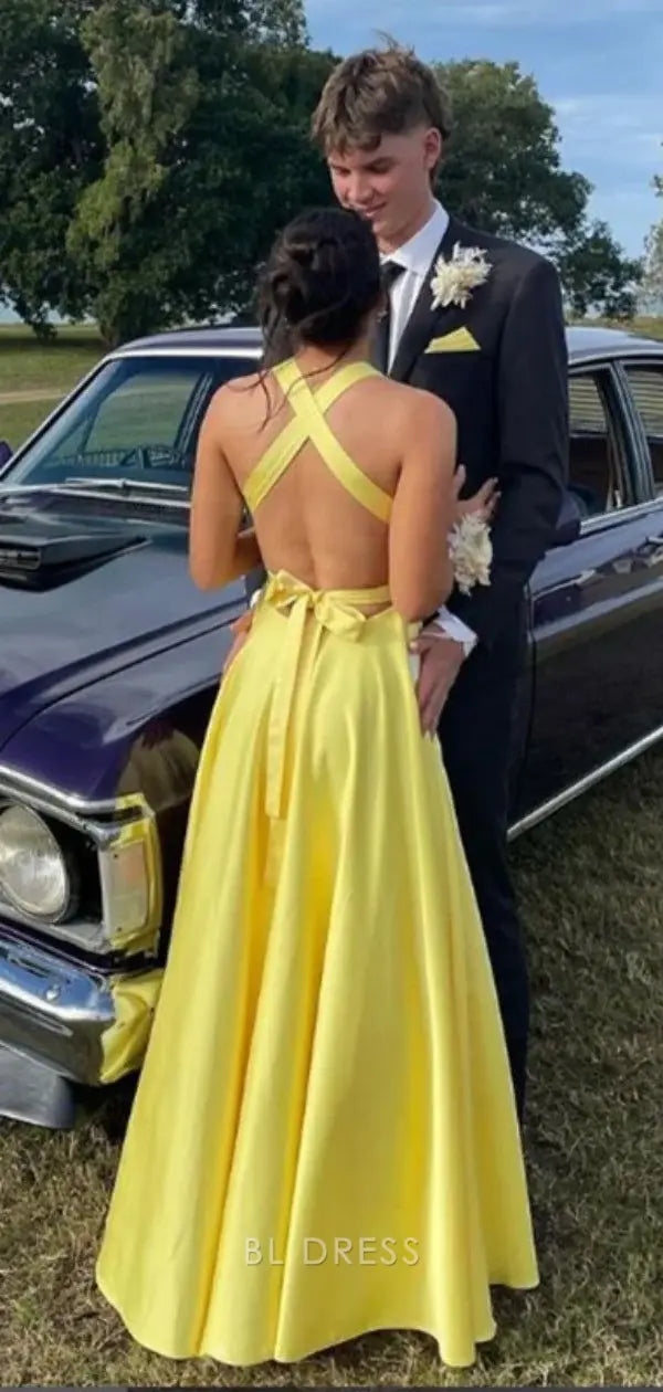 A line V Neck Backless Satin Long formal dresses Bridesmaid Dresses evening gown Prom Dress