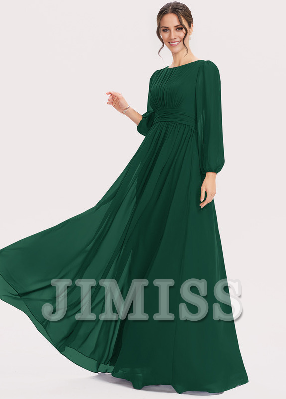 A-Line Halter Neck Floor Length Chiffon Bridesmaids Dress