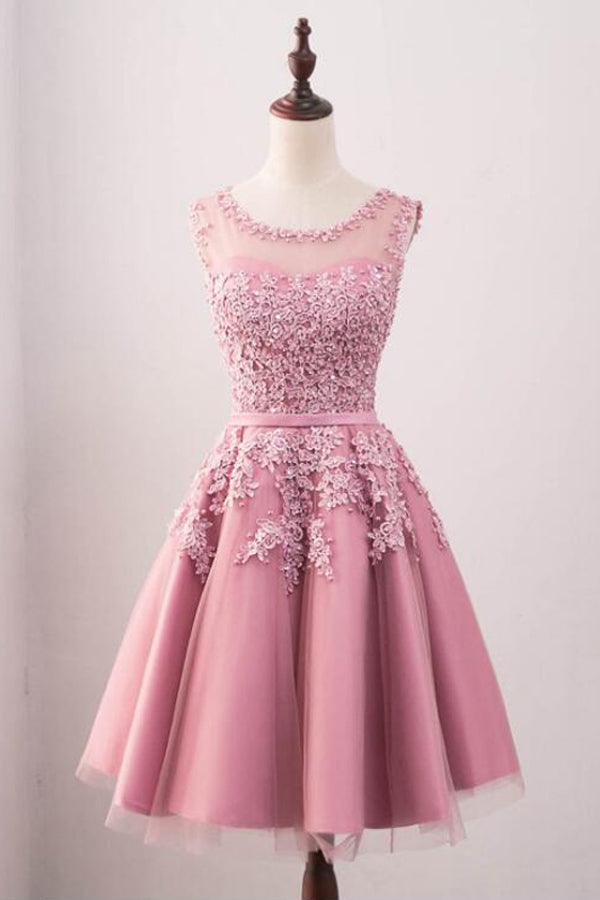 A-Line Crew Knee-Length  Tulle Homecoming Dress With Appliques TR0211