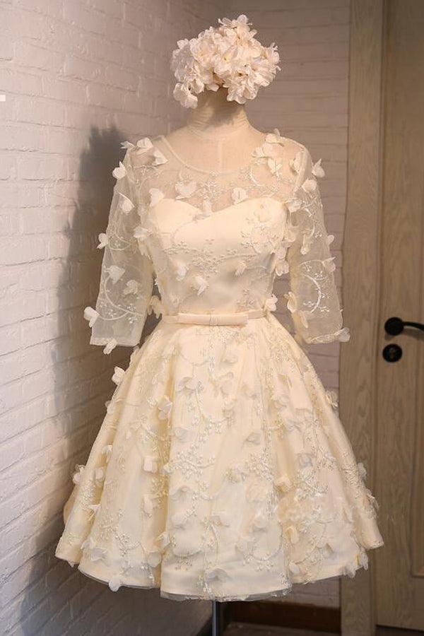 A-Line Half Sleeves Tulle Homecoming Dress With Appliques  TR0204