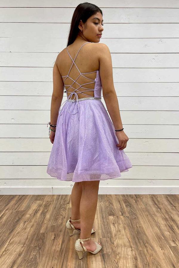 A-Line Lavender Plunge V Neck Short Homecoming Dress HD0147