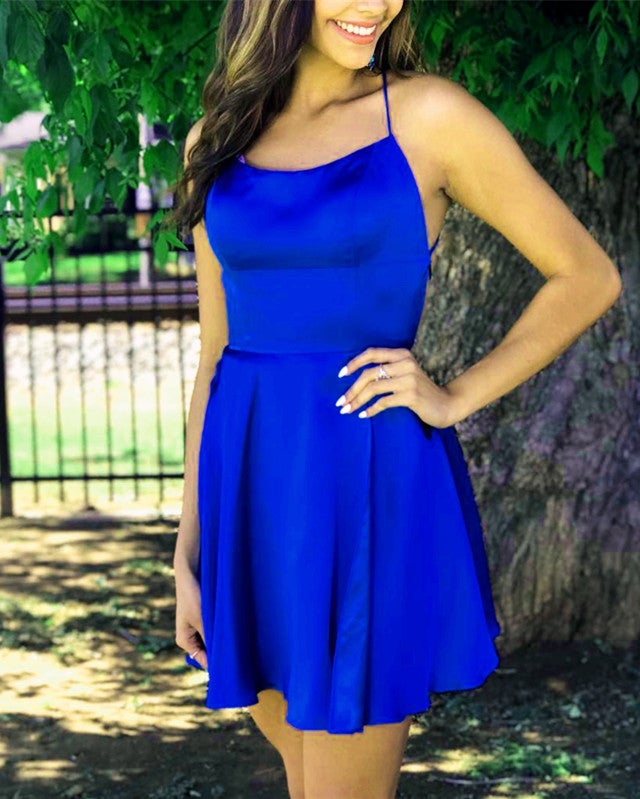 A-line Halter Top Satin Short Mini Prom Dresses For Homecoming Party