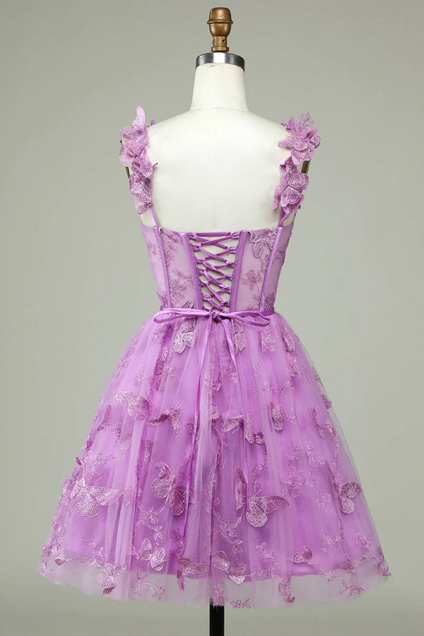 A-line Butterfly Corset Homecoming Dress Magenta Graduation Dress HD0208