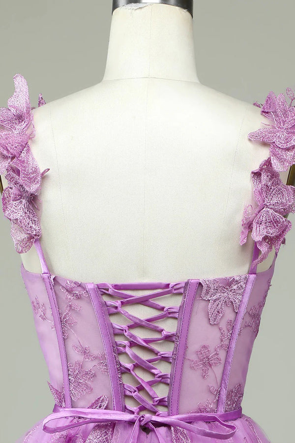 A-line Butterfly Corset Homecoming Dress Magenta Graduation Dress HD0208