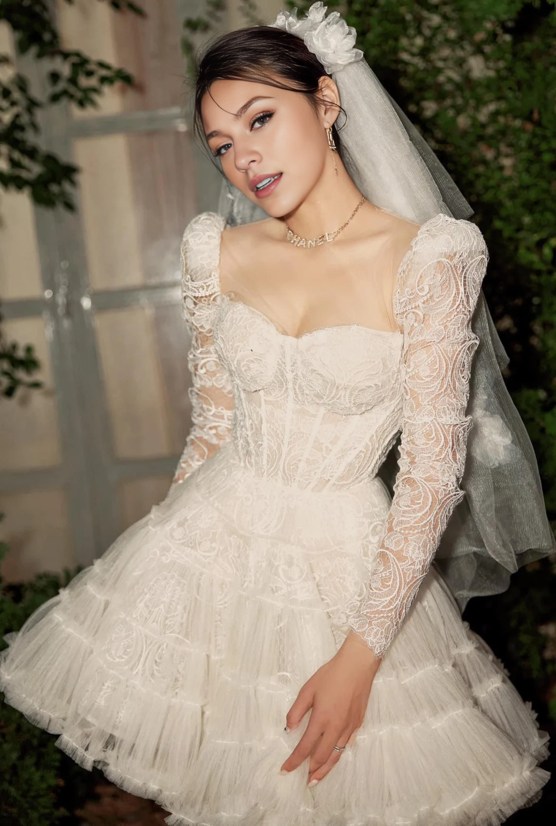 A-line Lace Wedding Dress Ivory Dress Bridal Dress Engagement Dress Mini Wedding Dress Plus size Dress Gift For Her Long Sleeves Dress ﻿