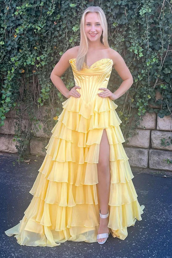 A Line Sweetheart Tiered Chiffon Navy Blue Prom Dress TP1337