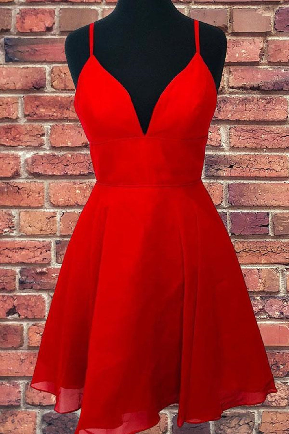 A Line V Neck Open Back Red Short Prom Dress, Backless Red Homecoming Dress, Short Red Formal Evening Dress