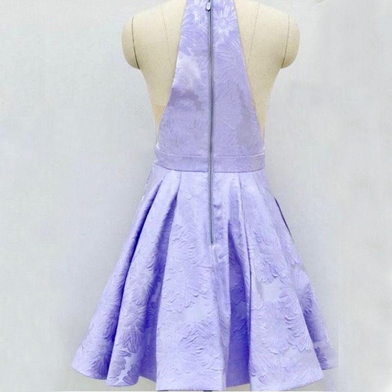 A-Line Above-Knee Lilac Satin Printed Homecoming Dress with Pockets HD0019