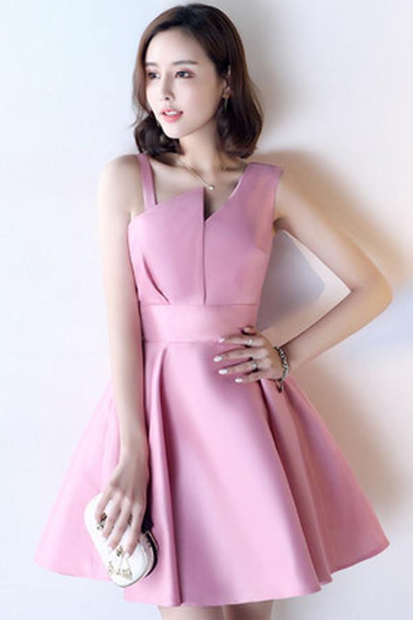 A-Line Deep V-Neck Straps Short Sleeveless Khaki Homecoming Dress TR0190