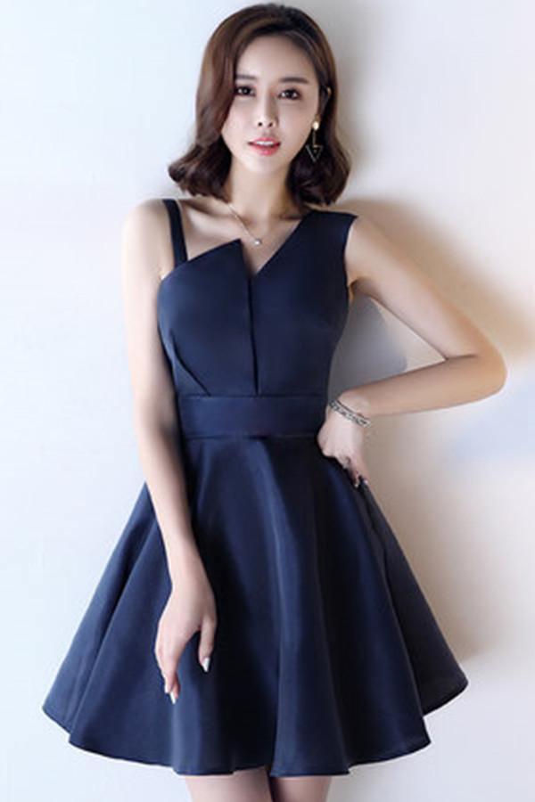 A-Line Deep V-Neck Straps Short Sleeveless Khaki Homecoming Dress TR0190