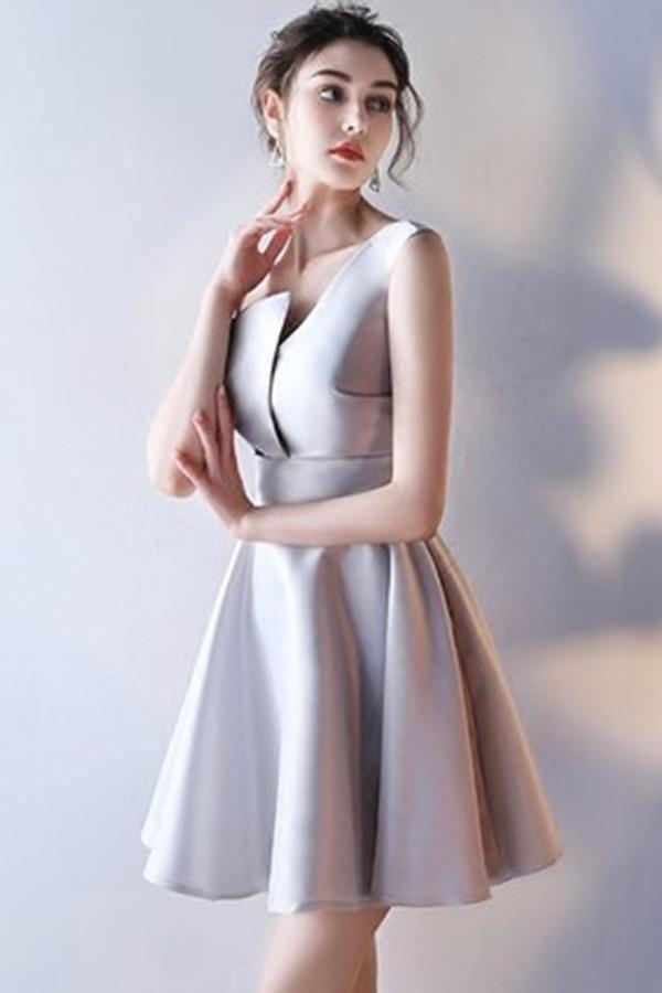 A-Line Deep V-Neck Straps Short Sleeveless Khaki Homecoming Dress TR0190