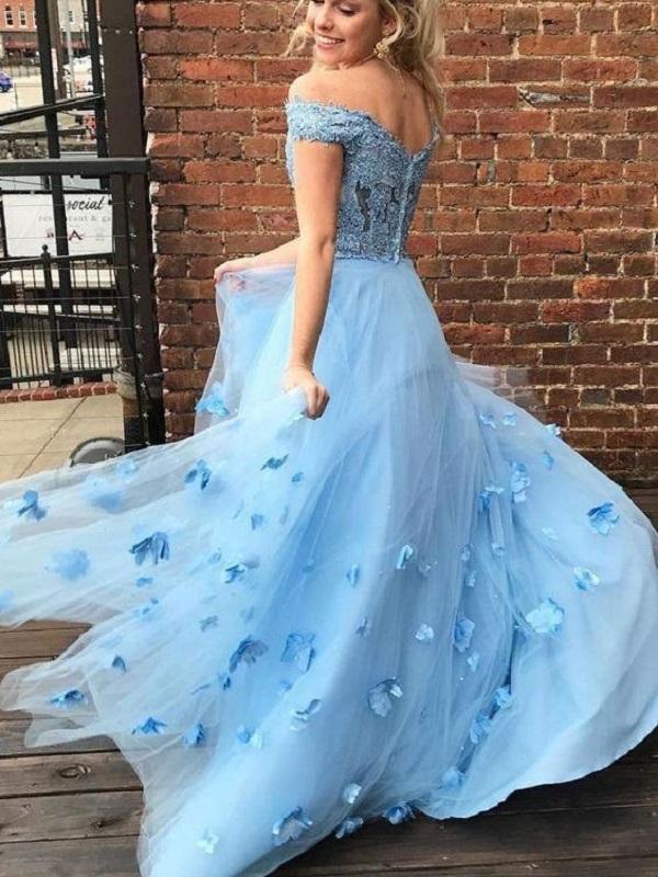 A-Line 3D Flower Junior Prom Dresses Lace Two Piece Prom Evening Gown TP1017