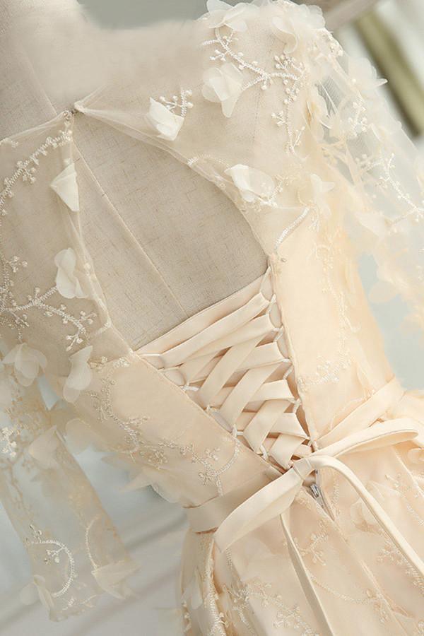 A-Line Half Sleeves Tulle Homecoming Dress With Appliques  TR0204