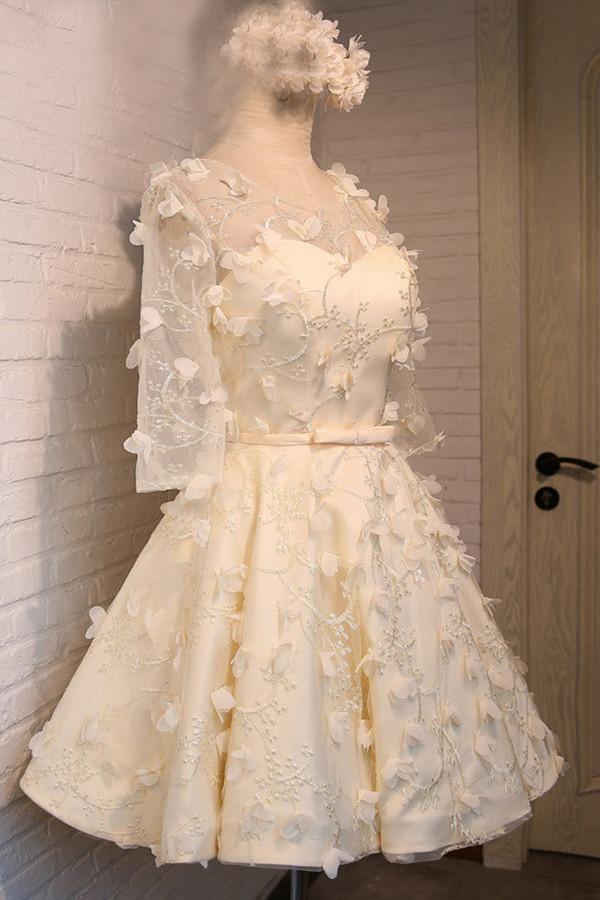 A-Line Half Sleeves Tulle Homecoming Dress With Appliques  TR0204