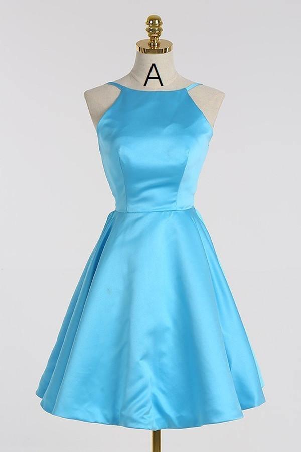 A-Line Halter Backless Short Pearl Pink Satin Homecoming Dress TR0165