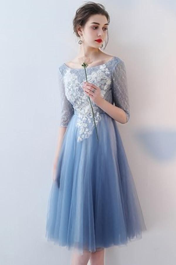 A-Line Knee-Length Tulle Homecoming Dress With Appliques  TR0197