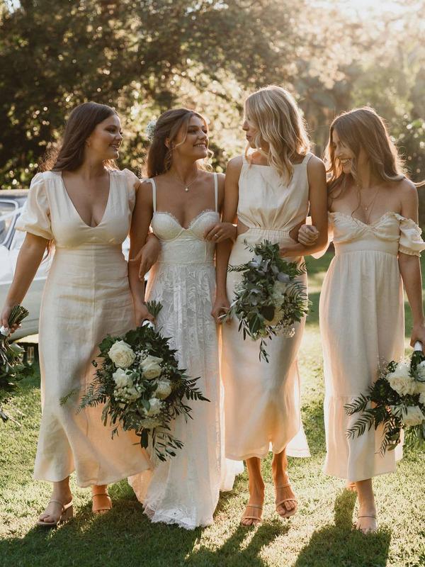 A-Line Lace Backless V-Neck Spaghetti Straps Lace Wedding Dress TN272