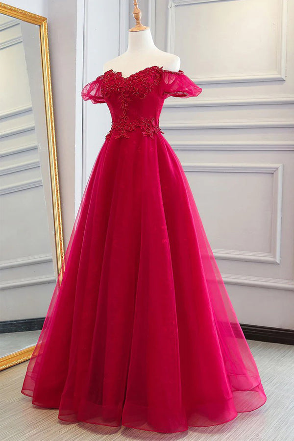 A Line Sweetheart Red Long Prom Dress Unique Party Dress TP1349