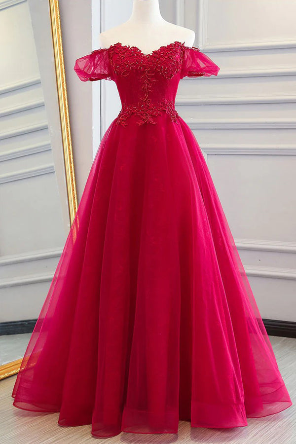 A Line Sweetheart Red Long Prom Dress Unique Party Dress TP1349