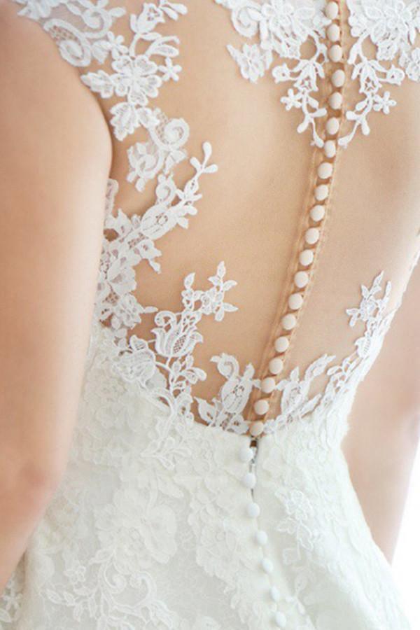 A-line Deep V-Neck Lace Wedding Dress With Appliques TN0101
