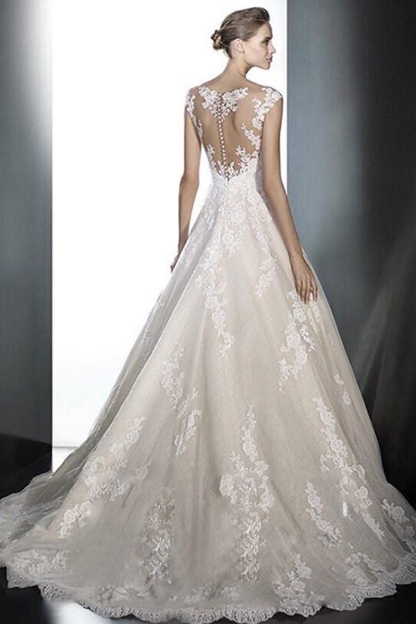 A-line Deep V-Neck Lace Wedding Dress With Appliques TN0101