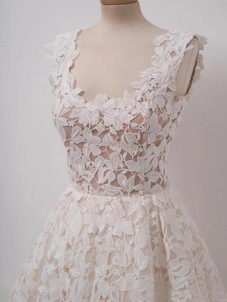A-line Ivory Lace Homecoming Dresses Square Neck Short Prom Dress HD0061